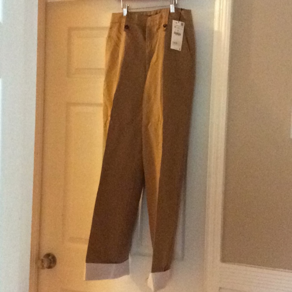 Zara cuffed brown khaki trousers